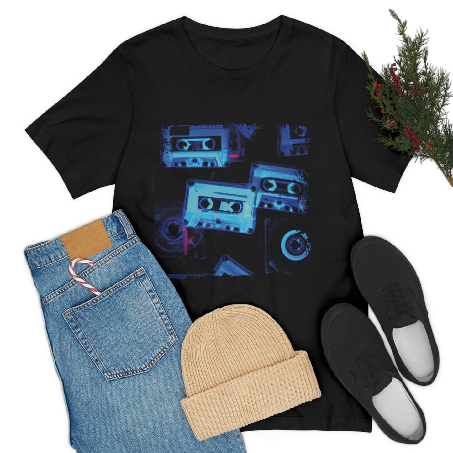 Black T-Shirt with multi-cassette design in an x-ray style. Taken from the TEQNEON Retro Classics collection