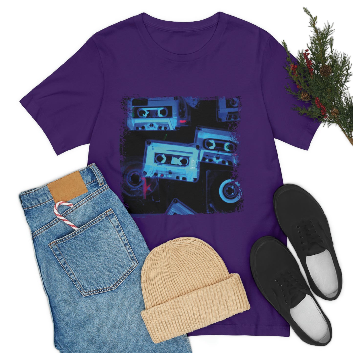 Purple T-Shirt with multi-cassette design in an x-ray style. Taken from the TEQNEON Retro Classics collection