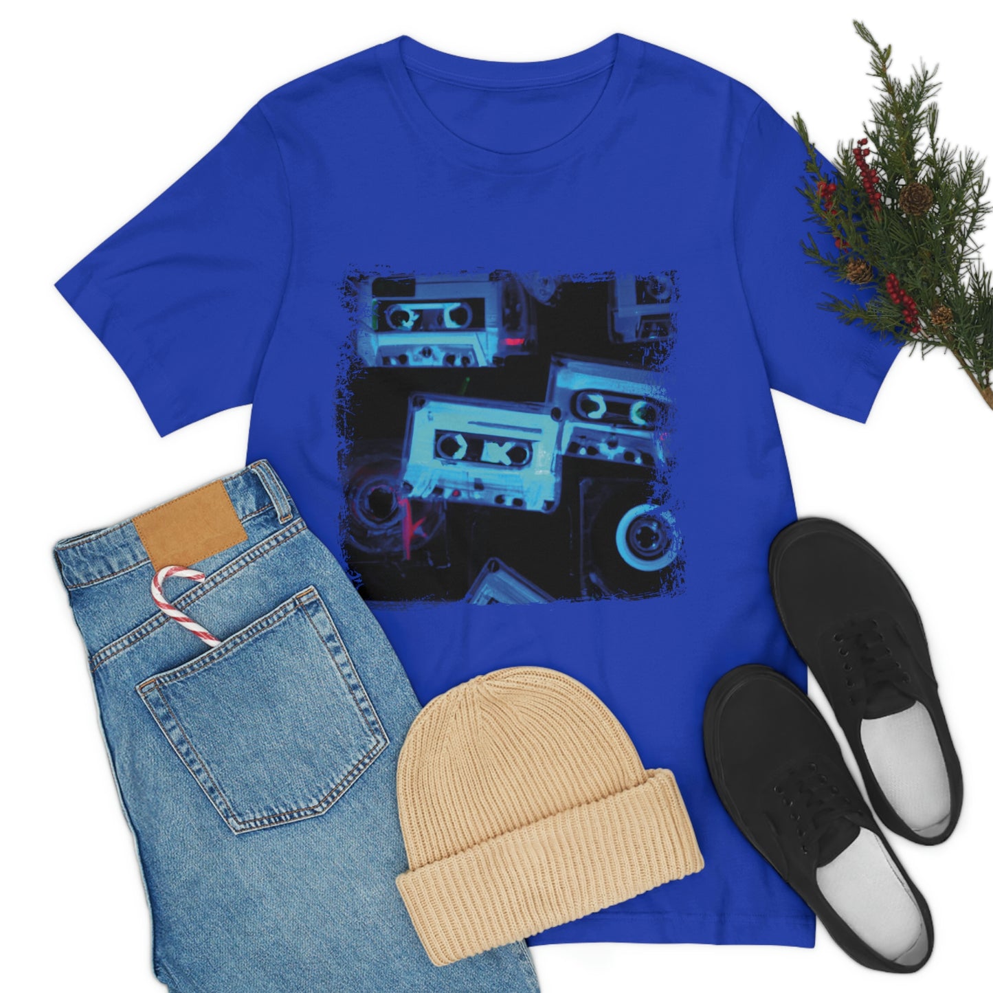 Blue T-Shirt with multi-cassette design in an x-ray style. Taken from the TEQNEON Retro Classics collection