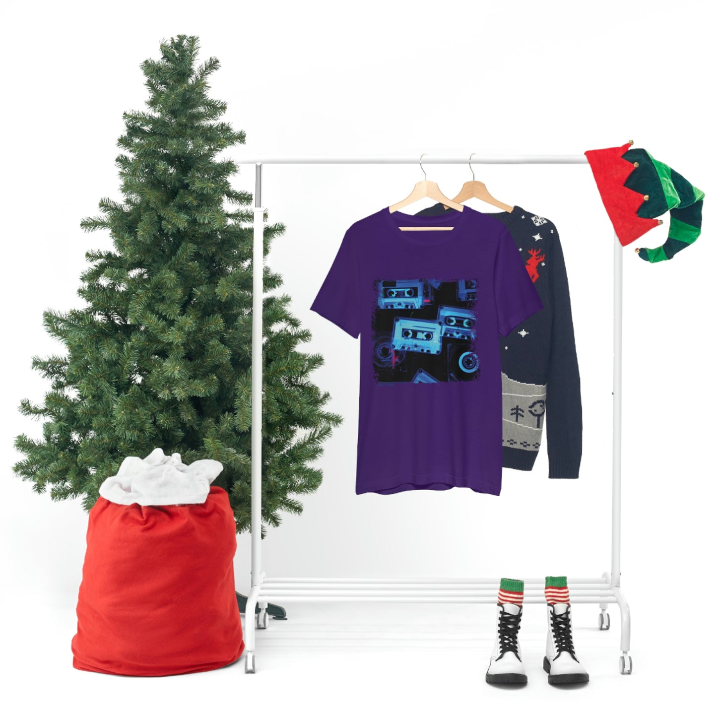 Purple T-Shirt with multi-cassette design in an x-ray style. Taken from the TEQNEON Retro Classics collection