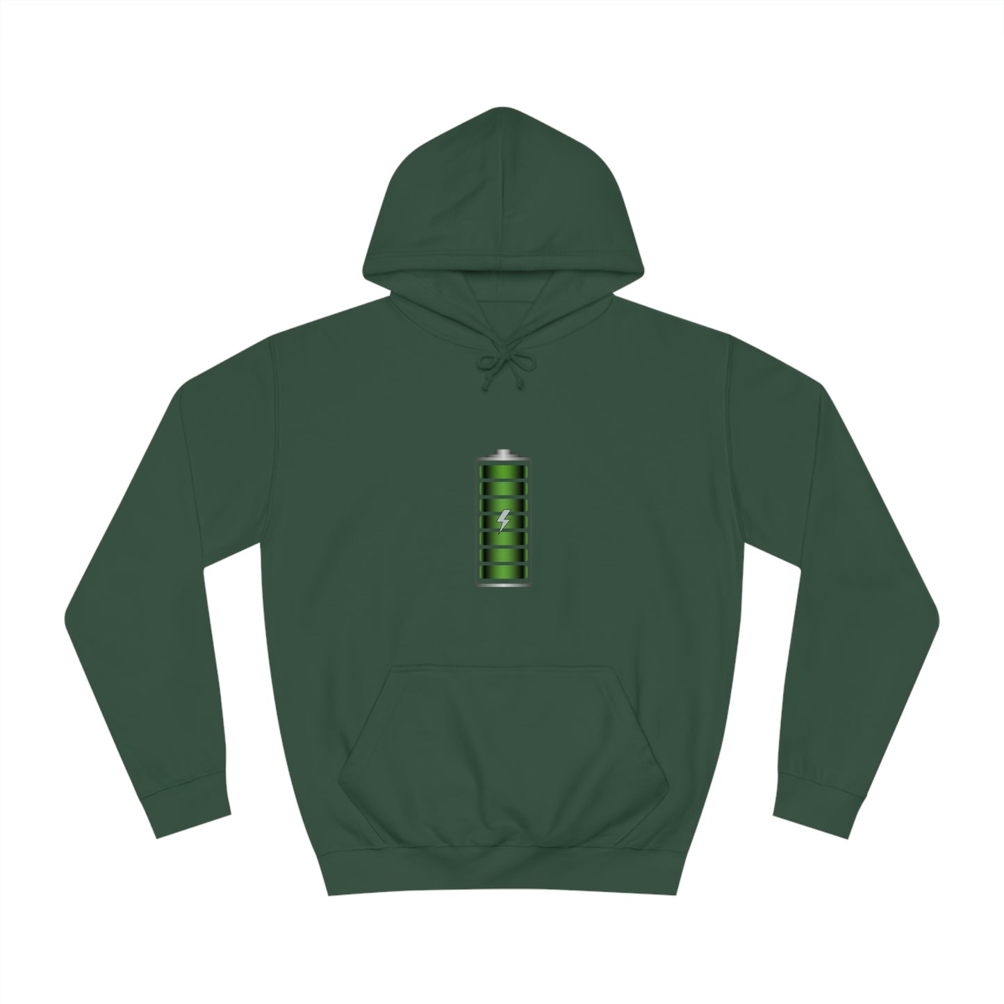 Green Hoodie featuring a green and chrome 'battery' design from the TEQNEON Radioactive collection, named FULLY CHARGED