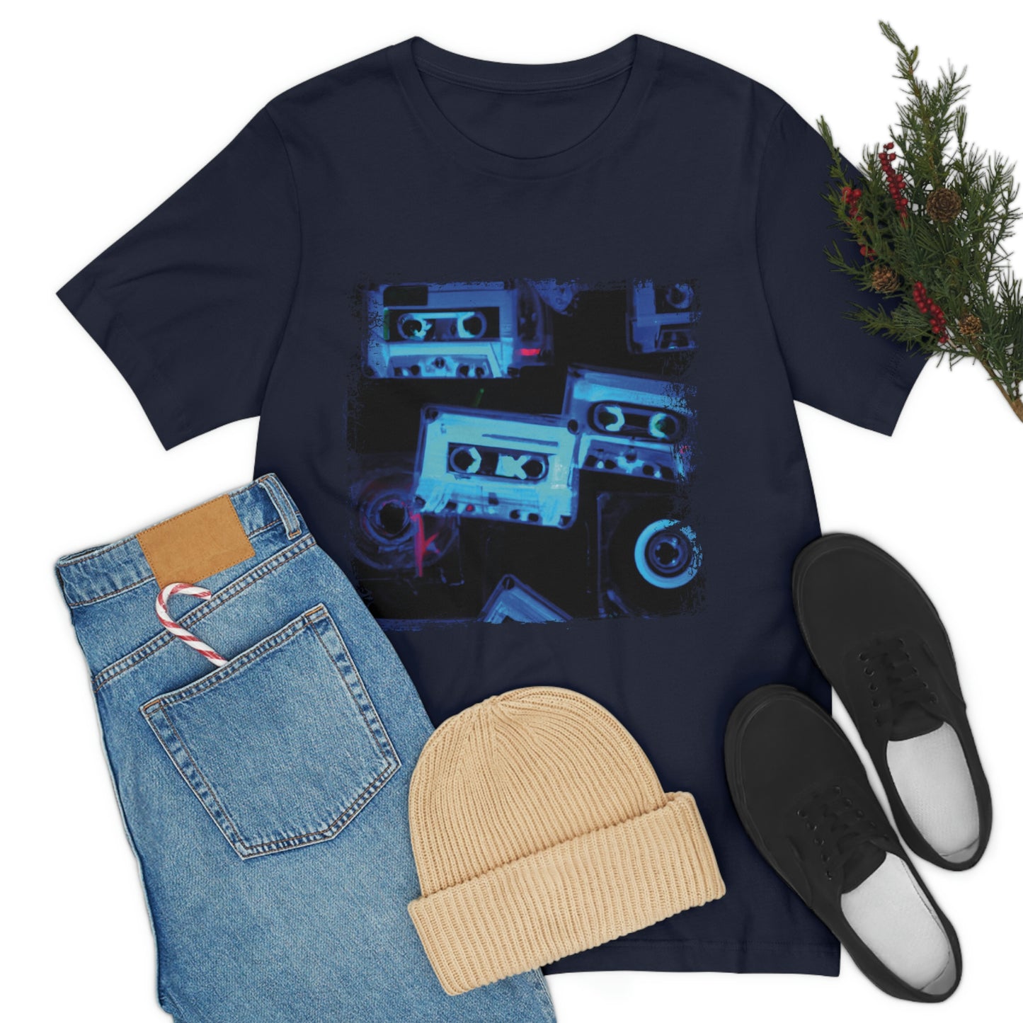 Navy T-Shirt with multi-cassette design in an x-ray style. Taken from the TEQNEON Retro Classics collection