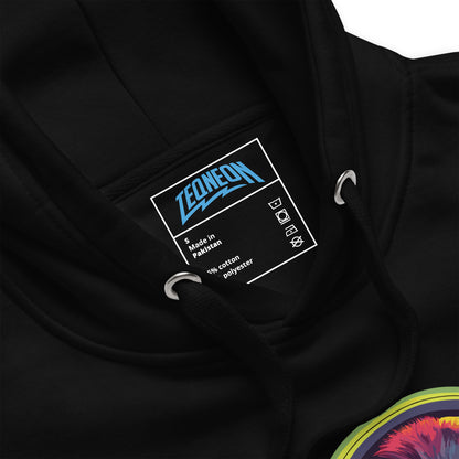 Black Hoodie featuring a closeup of the TEQNEON logo.