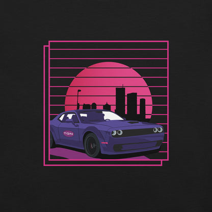 Rev up your style with our Retro Challenger! This design showcases a timeless muscle car cruising through a stunning retro sunset backdrop. From our TEQNEON Retro Classics collection, it's a must-have for classic car enthusiasts and sunset admirers alike.