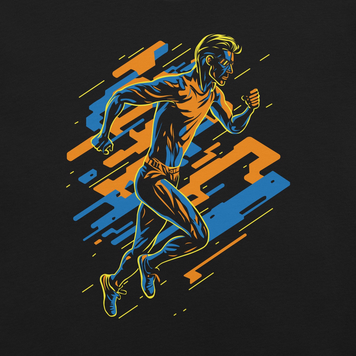 Vibrant and dynamic runner design, capturing the energy of a 'Running Man'. Taken from the TEQNEON Radioactive collection