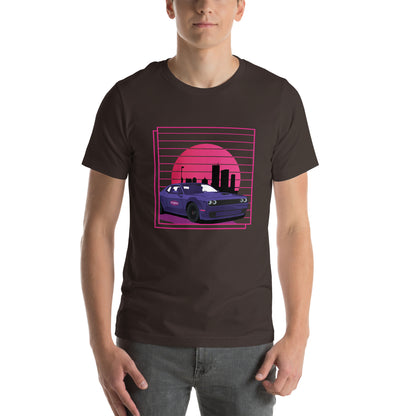 Rev up your style with our Retro Challenger tee! This brown shirt showcases a timeless muscle car cruising through a stunning retro sunset backdrop. From our TEQNEON Retro Classics collection, it's a must-have for classic car enthusiasts and sunset admirers alike.