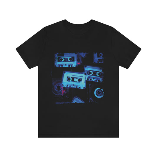 Black T-Shirt with multi-cassette design in an x-ray style. Taken from the TEQNEON Retro Classics collection
