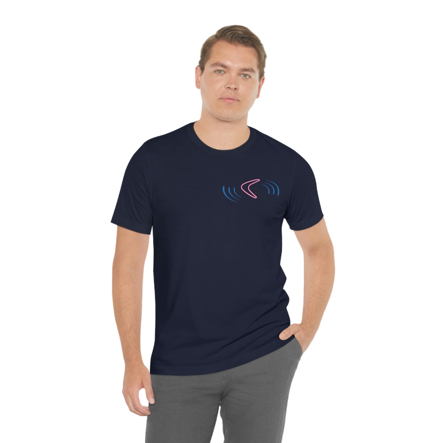 FLYING BOOMERANG  - Navy T-Shirt with vibrant, dynamic flying boomerang design. Taken from the TEQNEON Radioactive collection.