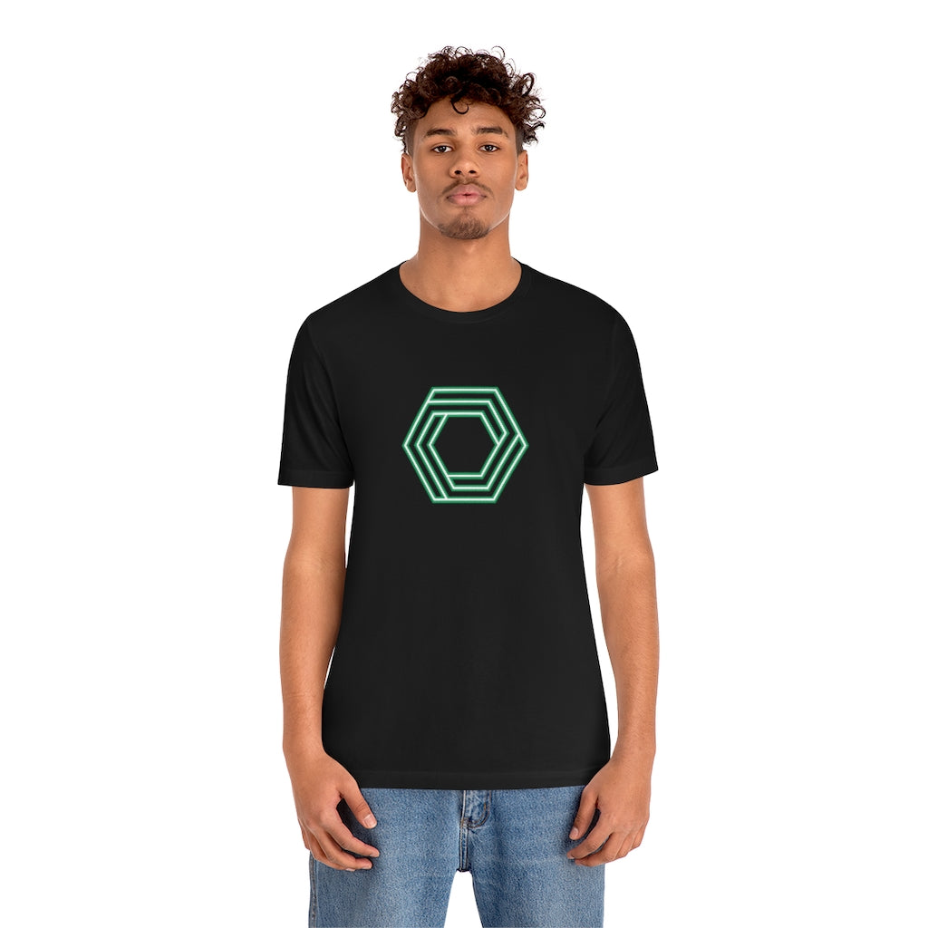 IMPOSSIBLE HEXAGON - Black T-Shirt with neon green impossible hexagon design. Taken from the TEQNEON Neo Metric collection.