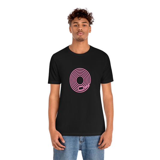 Black T-Shirt with hot pink neon vinyl design. This stylish tee is a statement piece that's perfect for music lovers who like to stand out from the crowd. Taken from the TEQNEON Music Box and Retro Technology collections.