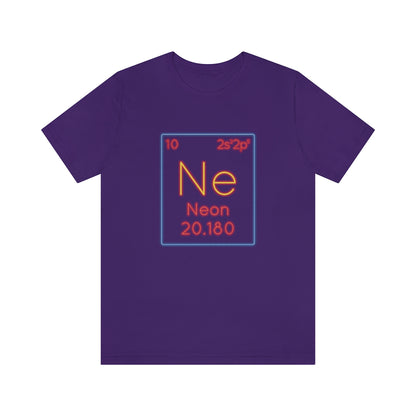 Purple T-Shirt with a vibrant multi-coloured 'neon chemical symbol' design, reminiscent of a neon element tile from the TEQNEON Word Craft collection