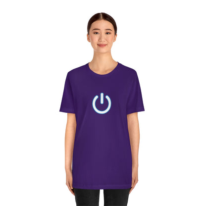 Illuminate your style with our 'SWITCHED ON' Purple T-Shirt featuring a design of a lit-up switch in white and blue hues, taken from the TEQNEON Radioactive collection. Stand out in style with this striking tee.