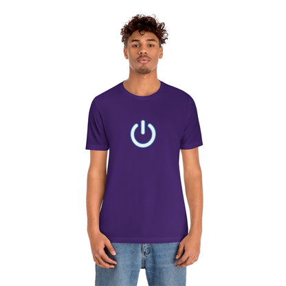 Illuminate your style with our 'SWITCHED ON' Purple T-Shirt featuring a design of a lit-up switch in white and blue hues, taken from the TEQNEON Radioactive collection. Stand out in style with this striking tee.