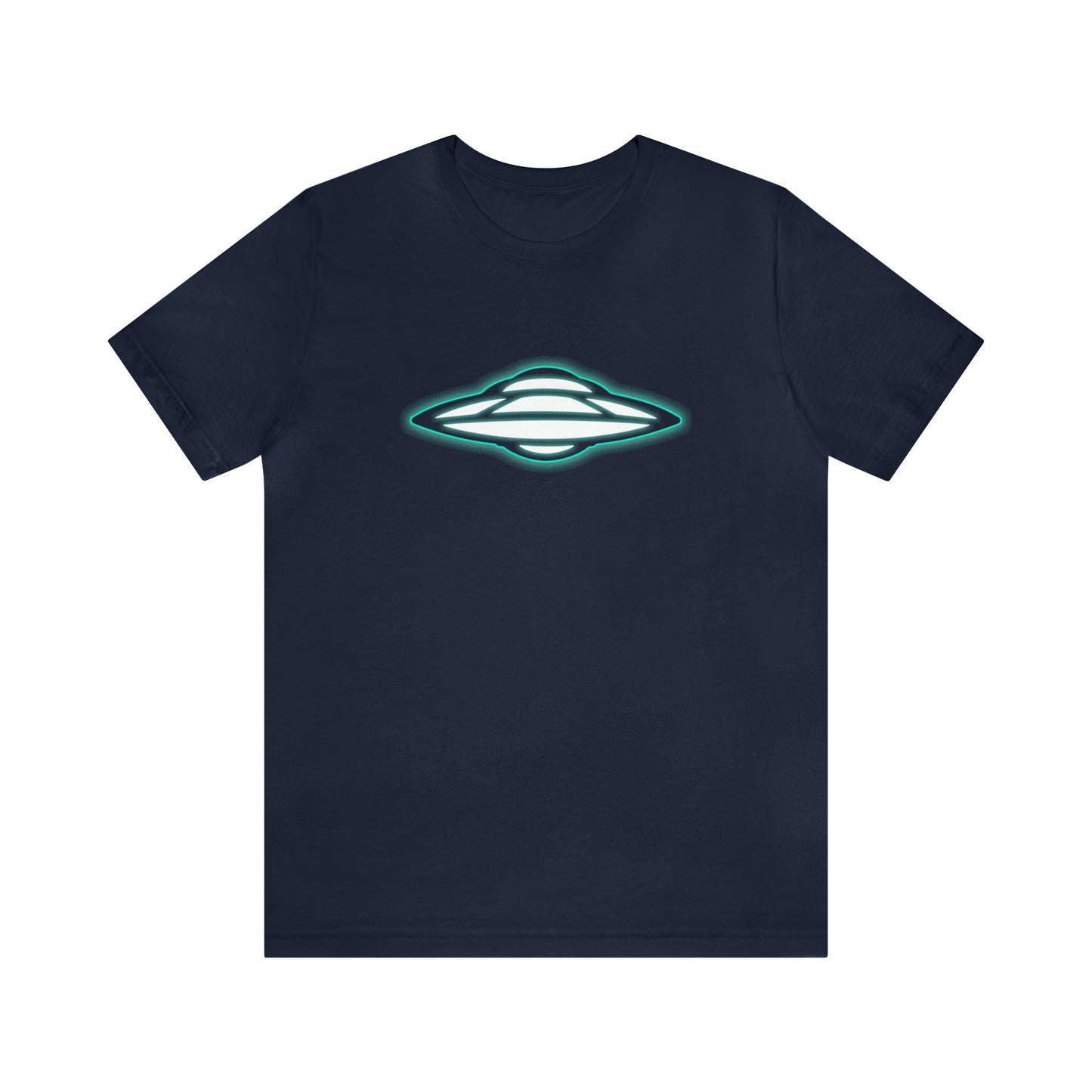Navy T-Shirt with glowing green ufo design. Taken from the TEQNEON Spacecraft collection