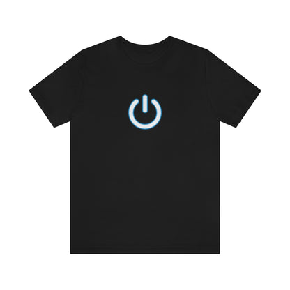 Illuminate your style with our 'SWITCHED ON' Black T-Shirt featuring a design of a lit-up switch in white and blue hues, taken from the TEQNEON Radioactive collection. Stand out in style with this striking tee.