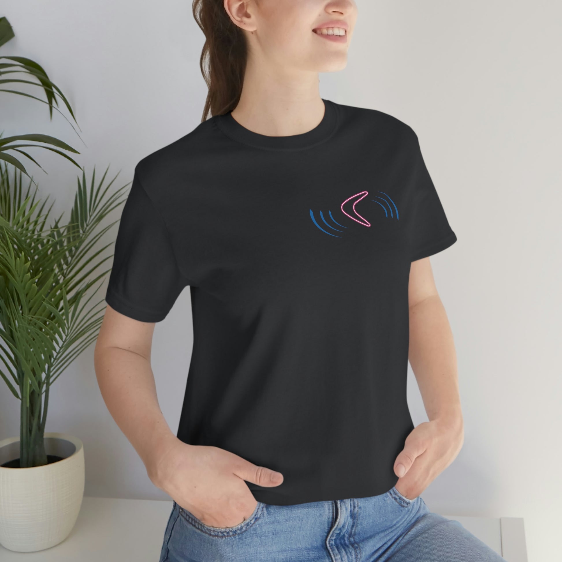 FLYING BOOMERANG  - Dark Grey T-Shirt with vibrant, dynamic flying boomerang design. Taken from the TEQNEON Radioactive collection.