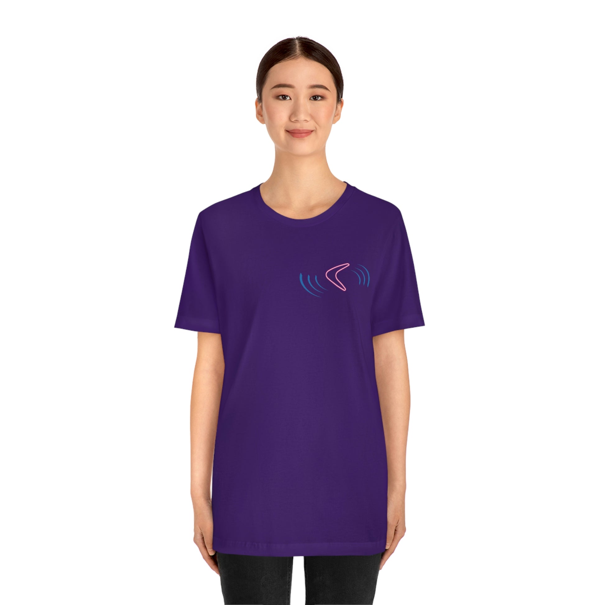 FLYING BOOMERANG  - Purple T-Shirt with vibrant, dynamic flying boomerang design. Taken from the TEQNEON Radioactive collection.